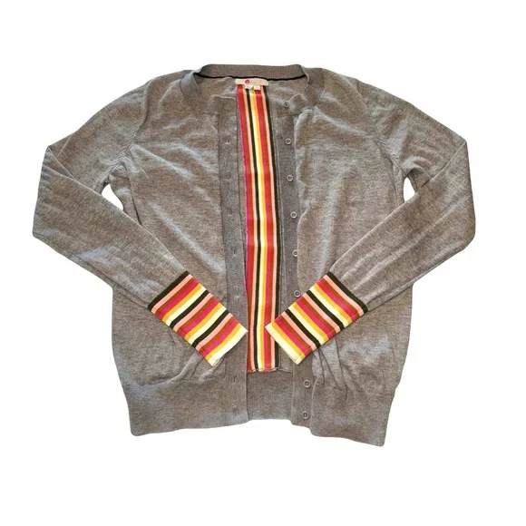 Boden Women’s Cassandra Cardigan Medium Grey with Bright Stripe Detail - Picture 7 of 12